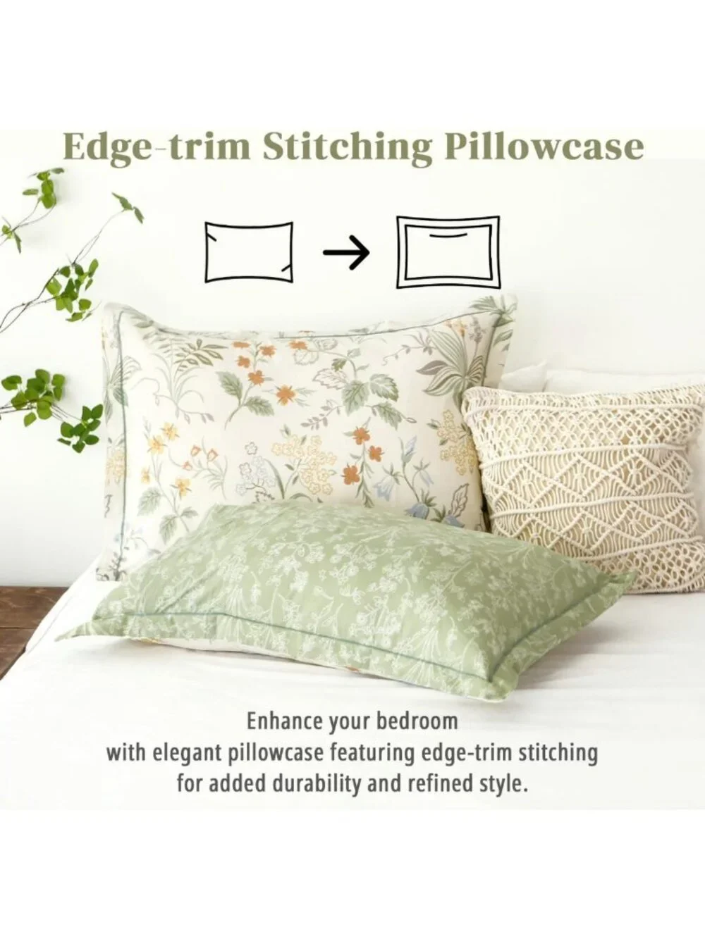 Ivory & Sage Green Floral Cotton Comforter Set - Twin Size, Cozy Bedding